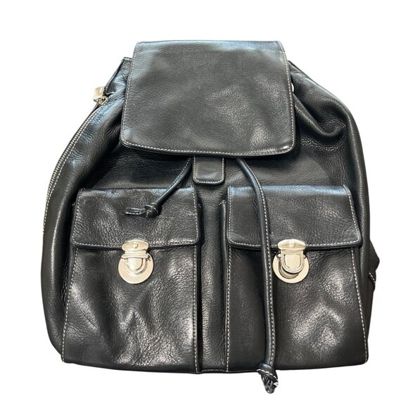 Perlina Handbags - Perlina New York Black Soft Leather Backpack Multi-Pocket Adjustable-Strap